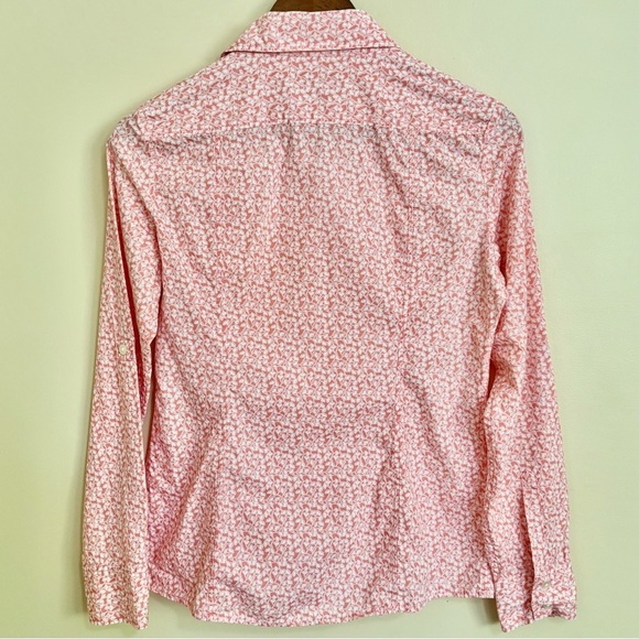 Banana Republic| Cotton Pink/White Roll Tab Sleeve Leaf Print Blouse Sz S - Picture 3 of 5